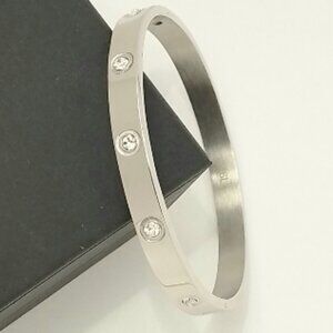 18K Gold Plated Bracelet with Clear Cubic Zirconia 316L Steel Trendy Love